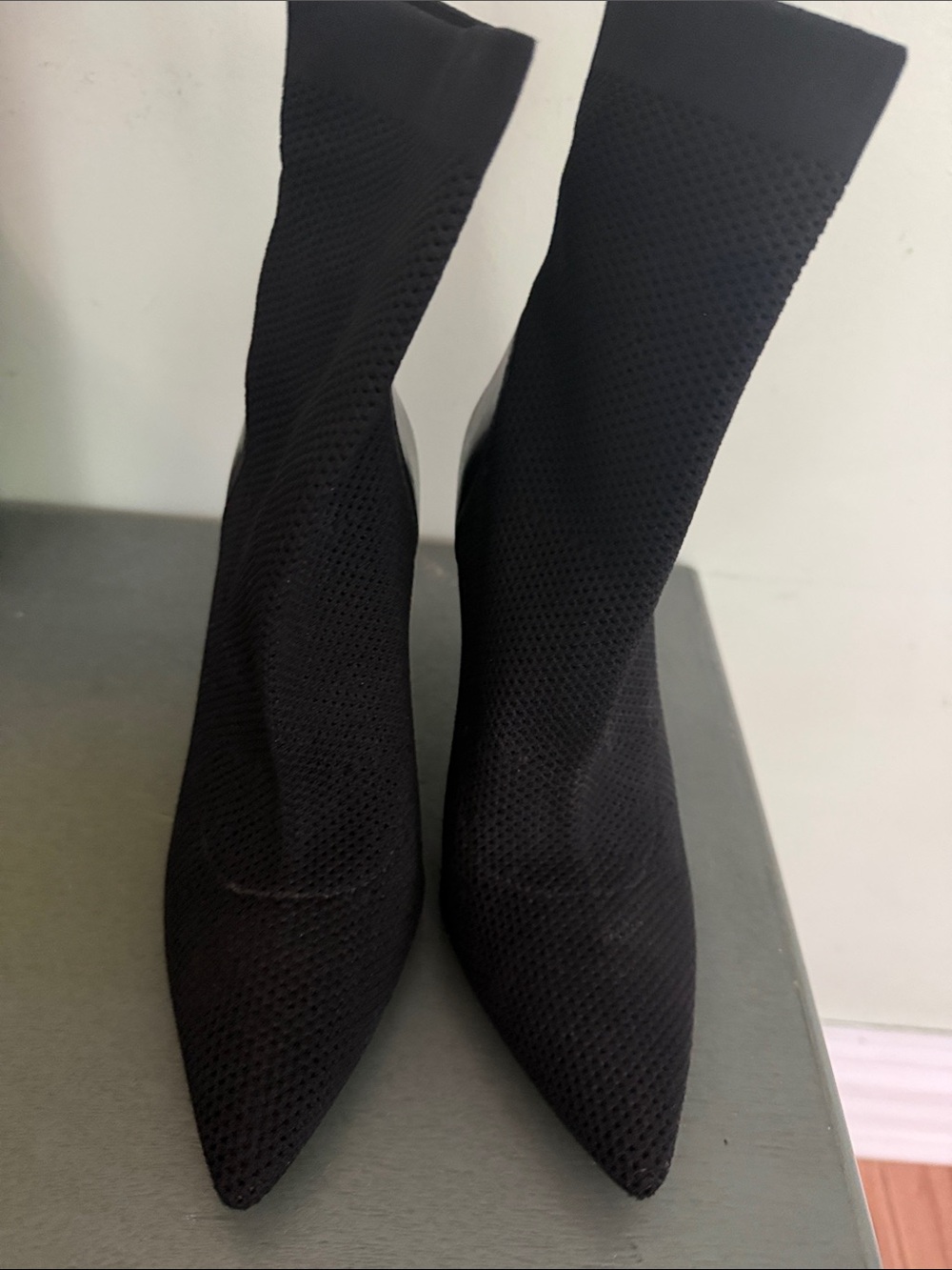 Guess Black Stretch-Knit Pointed Sock Heeled Boots